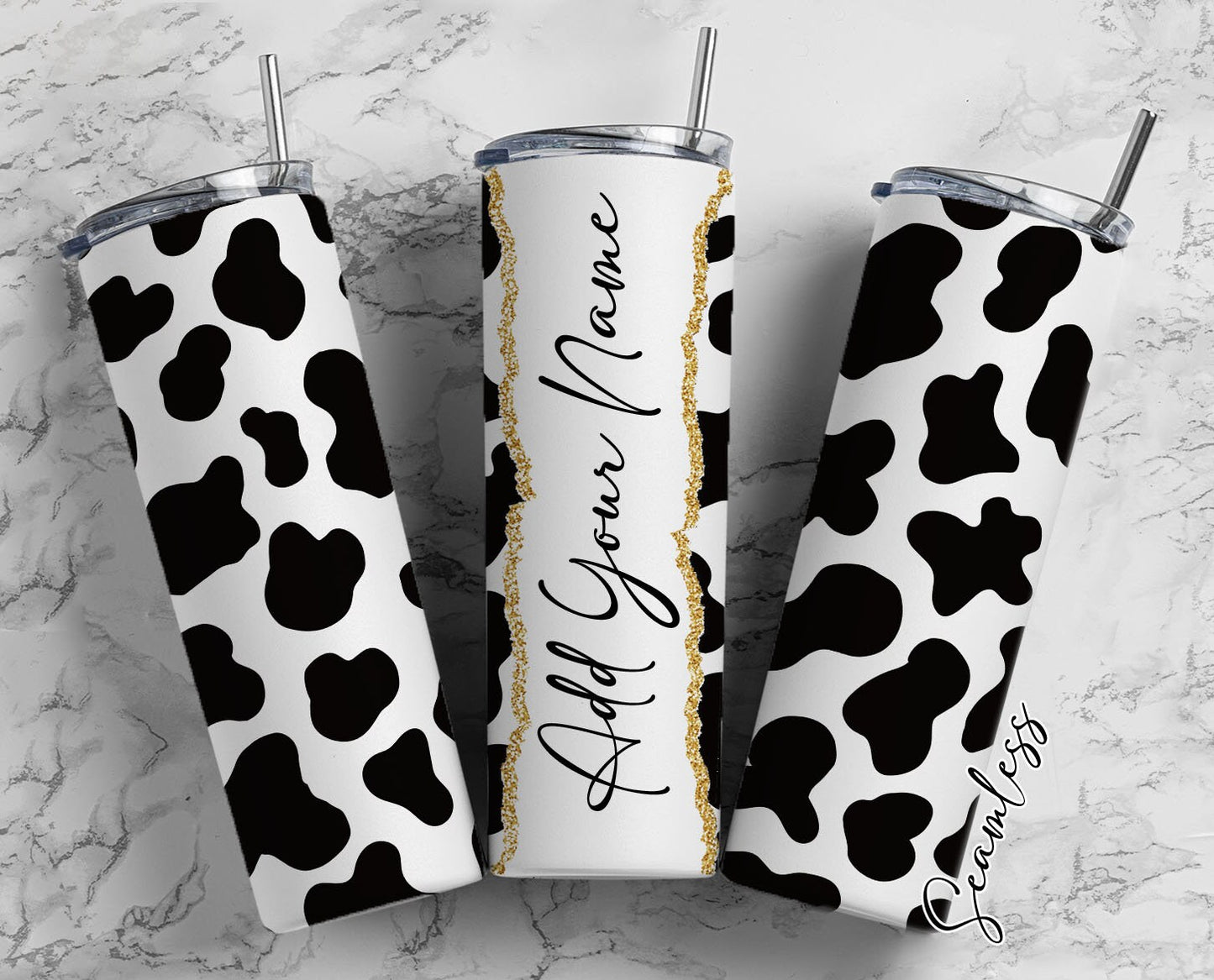 Cow Print Add Your Own Name, 20oz Sublimation Tumbler Designs, Skinny Tumbler Wraps Template - 331 PATTERN