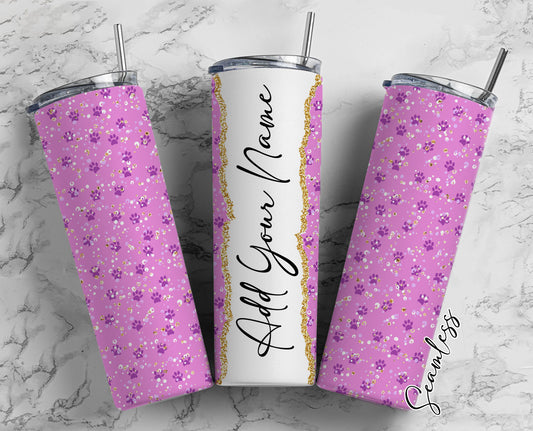 Small Paw Prints Add Your Own Name, 20oz Sublimation Tumbler Designs, Skinny Tumbler Wraps Template - 224