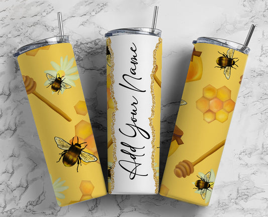 Bee Add Your Own Text Name Monogram Sublimation Tumbler Designs Floral - 20oz Skinny Tumbler Wraps Templates - PNG 93 PATTERN