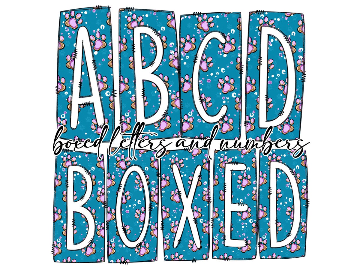 Puppy Dog lover Paws Box Doodle Letters, Western Hand Drawn Doodle Alphabet Set, Sublimation Designs PNG - 223