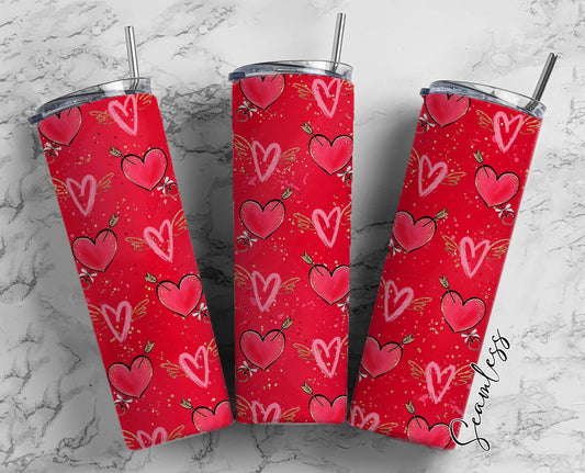 Valentines Day Pattern, Hearts Background, Red Hearts 20oz Tumbler Wrap, Seamless Skinny Tumbler, Sublimation Design PNG - 1534