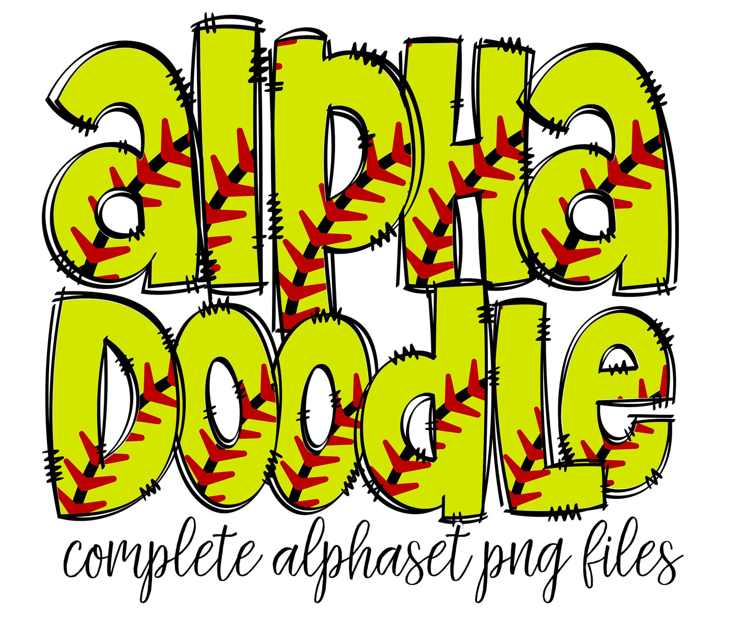 Softball Alphabet Letters PNG Bundle, Soft Ball Sports Doodle Letters, Hand Drawn Alphabet Doodle, Sublimation Alpha Set Designs PNG