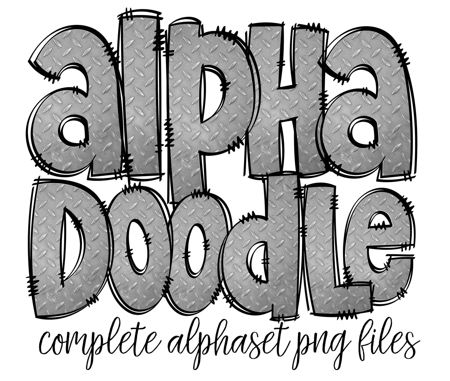 Steel Metal Doodle letters, Hand Drawn Doodle Alpha Bundle Patterned Numbers & Alphabet Doodle Set Sublimation Font PNG