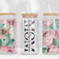 Pink Floral 16oz Libbey Glass Can Tumbler Seamless, 16oz Glass Can Wrap, Sublimation Designs, Mothers Day, Can Template Designs PNG