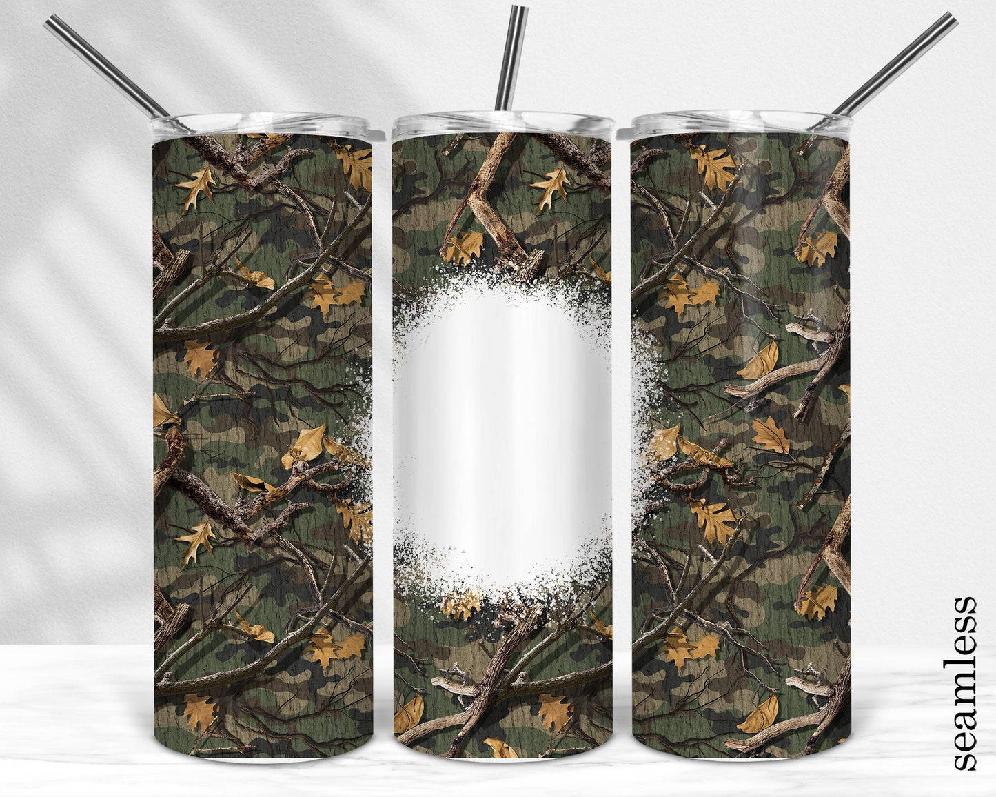 Seamless Tree Camouflage Sublimation Tumbler Design - 20oz Tumbler Wraps Template - PNG - 20oz Straight Tumbler Template