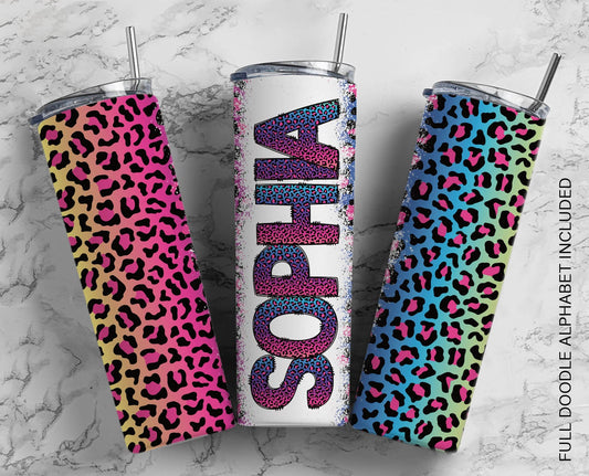 Neon Leopard Seamless Add Your Own Text, Seamless Tumbler, 20oz Seamless Tumbler Designs, tumbler png, Skinny tumbler, Seamless Tumbler