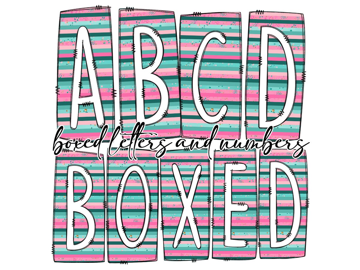 Serape Pink Box Doodle Letters, Western Hand Drawn Doodle Alphabet Set, Sublimation Designs PNG - 1412