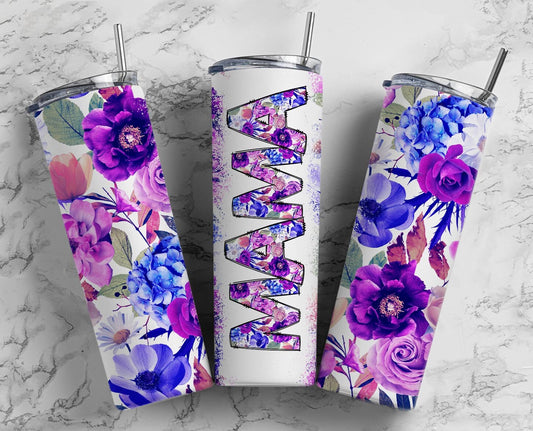 Purple Flower Seamless Mama Mini Bundle, 12 oz sippy cup, 20 oz tumbler, mama and me png, mini sippy cup, Mom Daughter Sublimation Tumbler