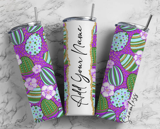 Easter Eggs On Purple Background Add Your Own Name, 20oz Sublimation Tumbler Designs, Skinny Tumbler Wraps Template - 235