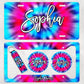 Tie Dye Add Your Name Car Sublimation Designs, Car Coaster Bundle PNG, Licence Plate Holder Frames, Key Fob Wristlet Keychain Pink & Blue