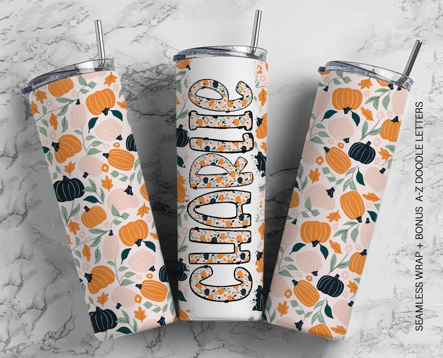 20oz Tumbler Wrap with Matching Doodle Letter Alphabet PNG DESIGN 82