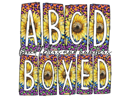 Neon Sunflower Leopard Box Doodle Letters, Western Hand Drawn Doodle Alphabet Set, Sublimation Designs PNG - 1 PATTERN