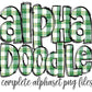 Gingham Green Doodle letters, Plaid Hand Drawn Doodle Alpha Bundle, Sublimation Font PNG, Patterned Numbers & Alphabet,