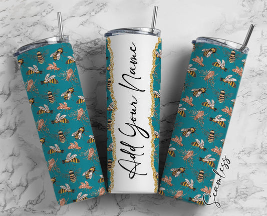 Bees Seamless Add Your Own Name, 20oz Sublimation Tumbler Designs, Skinny Tumbler Wraps Template - 935