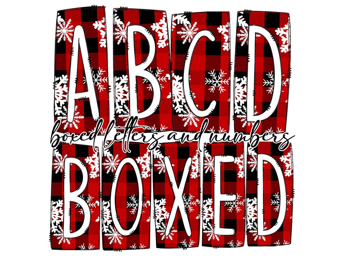 Winter Plaid Box Doodle Letters, Western Hand Drawn Doodle Alphabet Set, Sublimation Designs PNG - 72 PATTERN