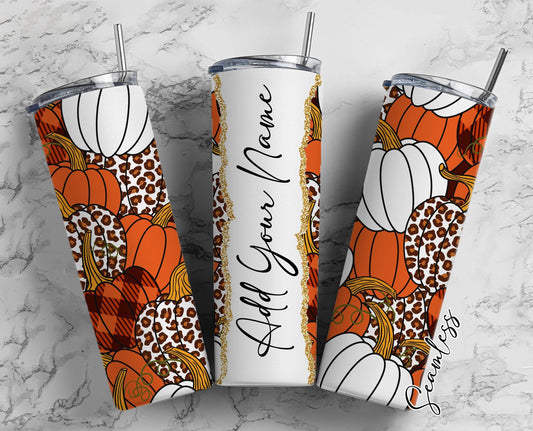 Leopard Pumpkins Add Your Own Name, 20oz Sublimation Tumbler Designs, Skinny Tumbler Wraps Template - 83 PATTERN