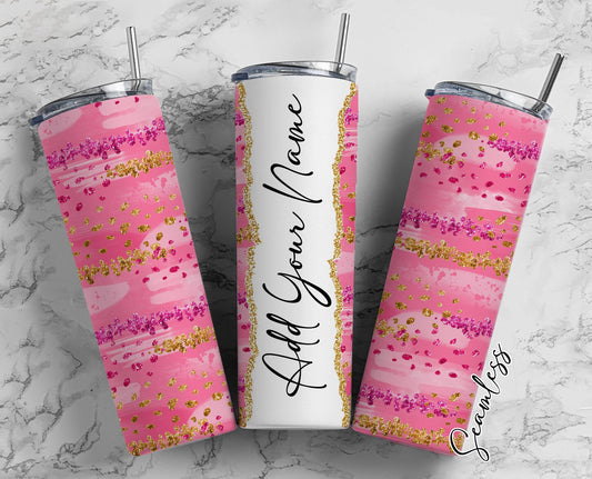 Glitter Gradient Pink Add Your Own Name, 20oz Sublimation Tumbler Designs, Skinny Tumbler Wraps Template - 890