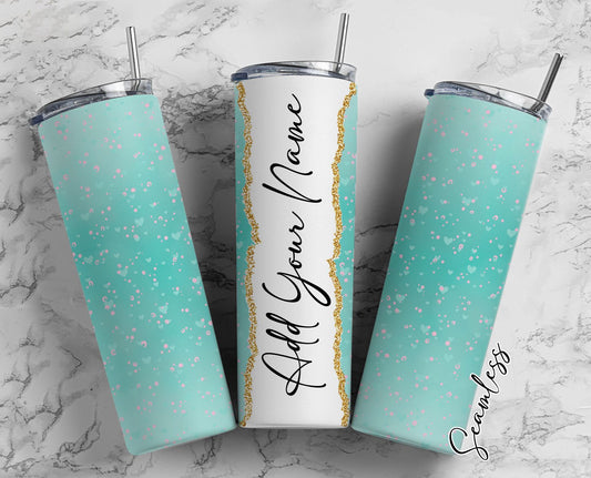 Small Hearts On Blue Ombre Add Your Own Name, 20oz Sublimation Tumbler Designs, Skinny Tumbler Wraps Template - 1395