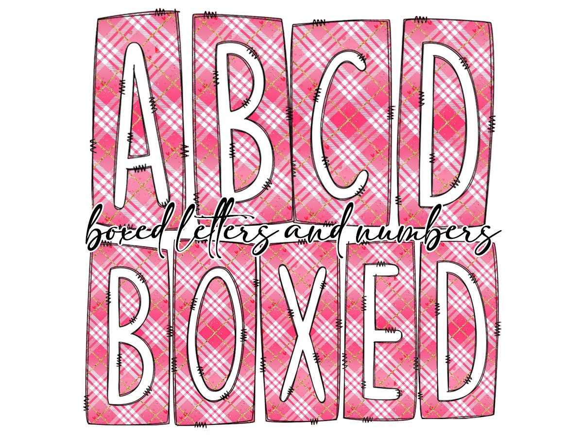 Pink Plaid Box Doodle Letters, Western Hand Drawn Doodle Alphabet Set, Sublimation Designs PNG - 1824