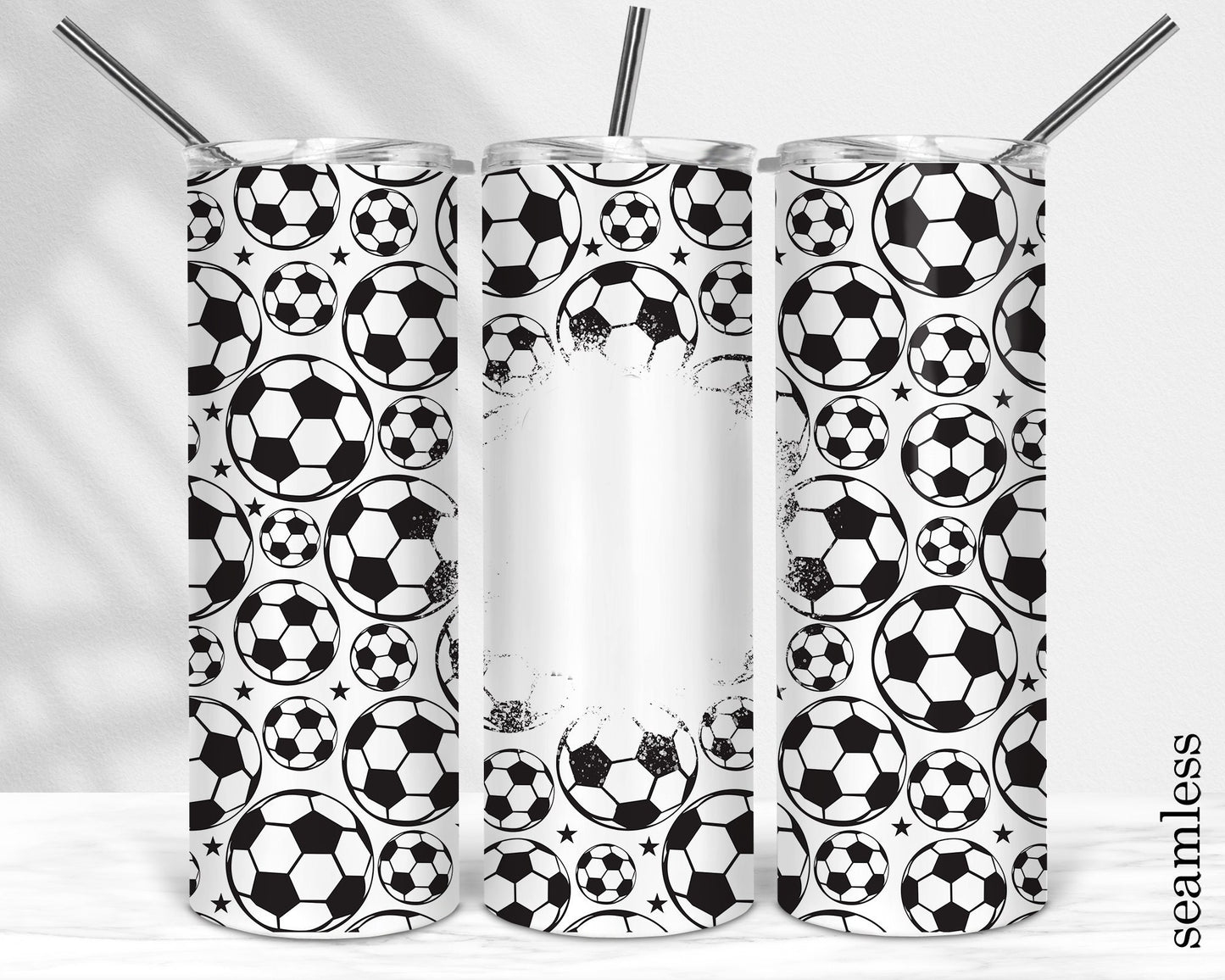 Seamless Soccer Ball Print Sublimation Tumbler Design - 20oz Skinny Tumbler Wraps Template - PNG - 20oz Straight Tumbler Template