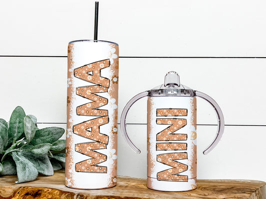 Retro Mama and Mini Tumblers Sublimation Designs, Mother Daughter Tumbler Wrap DESIGN 127