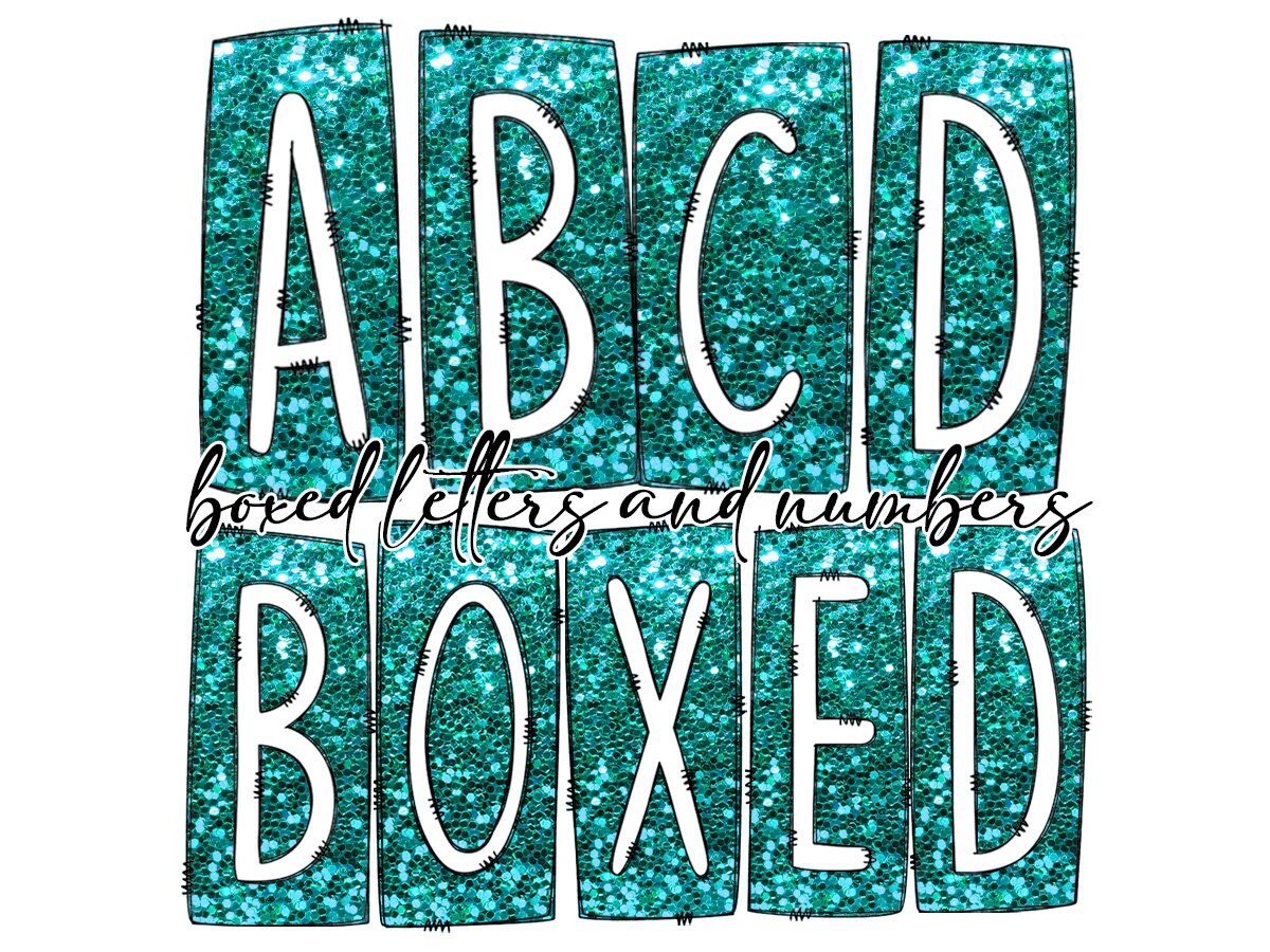 Aqua Box Doodle Letters, Western Hand Drawn Doodle Alphabet Set, Sublimation Designs PNG - 179 PATTERN