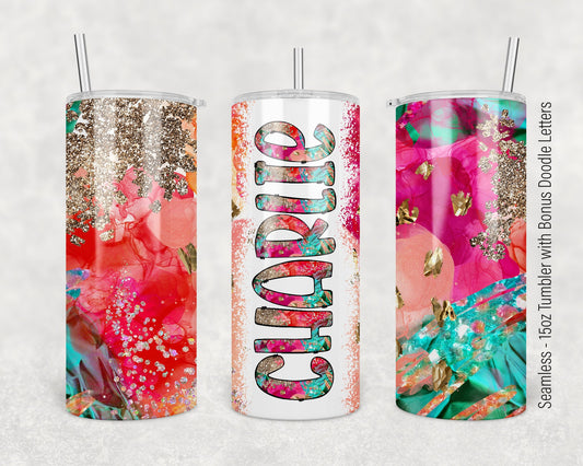 15oz Tumbler Wrap with Matching Doodle Letters, Hand drawn Alphabet, Kids Tumbler Sublimation PNG - Pattern 170