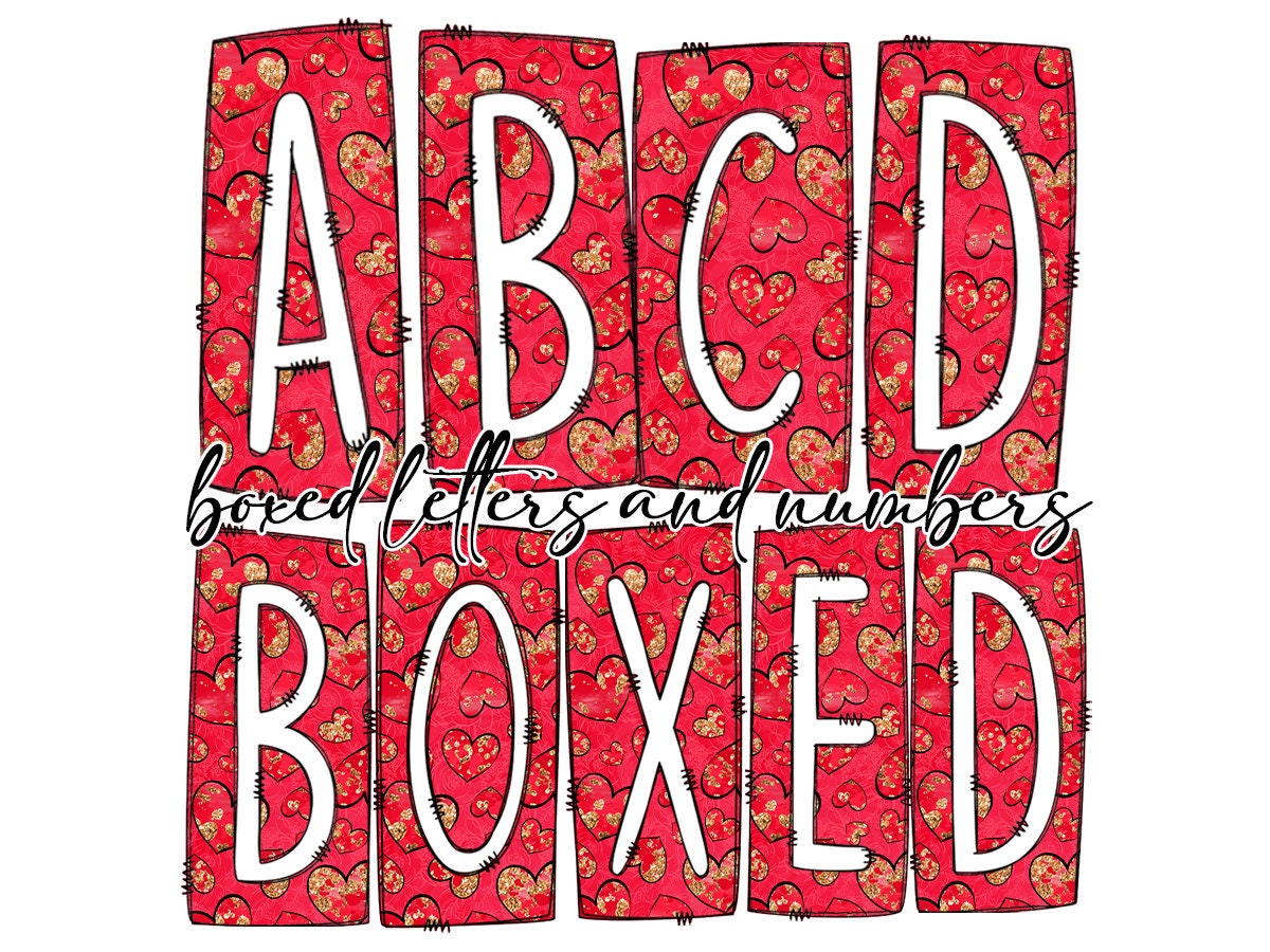 Valentines Day Box Doodle Letters, Western Hand Drawn Doodle Alphabet Set, Sublimation Designs PNG - 1735