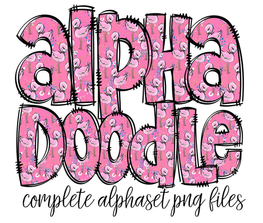 Flamingo Alphabet Letters PNG Bundle, Summer Mothers Day Flower Watercolor, Hand Drawn Doodle, Sublimation Alpha Set Designs PNG 1277