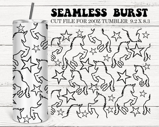 Unicorn Burst Tumbler Template, Star Unicorn Seamless Burst Template, Horse Peekaboo Designs, Scratch Tape, Glitter Tumbler Designs DXF