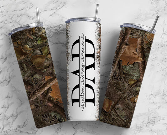 Camo Hunting Dad Tumbler Wrap, Seamless Tumbler for Dad, 20oz Tumbler design, Fathers Day Tumbler, Man Tumbler, Split Add Kids Names PNG