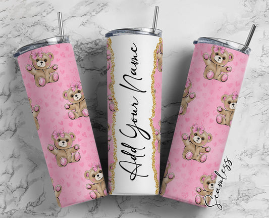 Teddy Bear Design Add Your Own Name, 20oz Sublimation Tumbler Designs, Skinny Tumbler Wraps Template - 1986