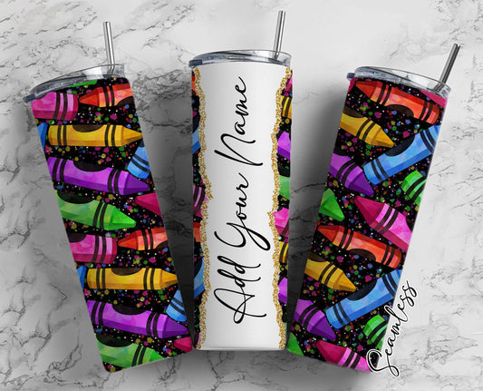 Crayons Add Your Own Name, 20oz Sublimation Tumbler Designs, Skinny Tumbler Wraps Template - 91 PATTERN