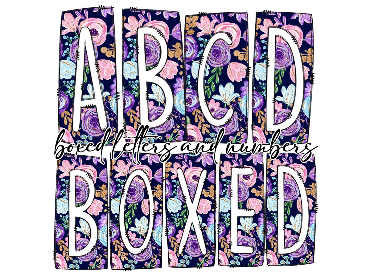 Purple Floral Ocean Shells Box Doodle Letters, Western Hand Drawn Doodle Alphabet Set, Sublimation Designs PNG - 156