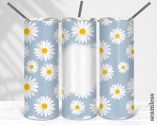 Seamless White Daisy Flower Head Pattern Sublimation Tumbler Design - 20oz Tumbler Wraps Template - PNG - 20oz Straight Tumbler Template