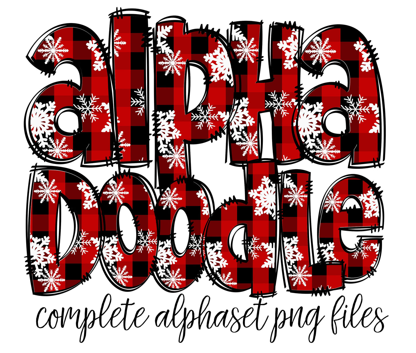 Christmas Plaid Doodle letters, Hand Drawn Doodle Alpha Bundle, Sublimation Font PNG, Patterned Numbers & Alphabet,