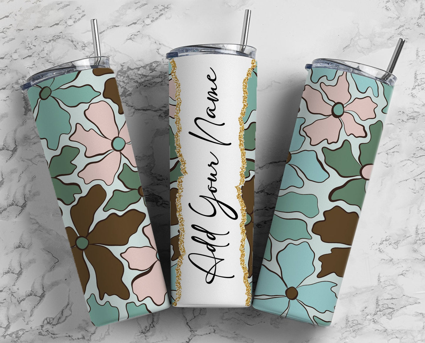 Boho Floral Add Your Own Text Name Monogram Sublimation Tumbler Designs Floral - 20oz Skinny Tumbler Wraps Templates - PNG 75 PATTERN