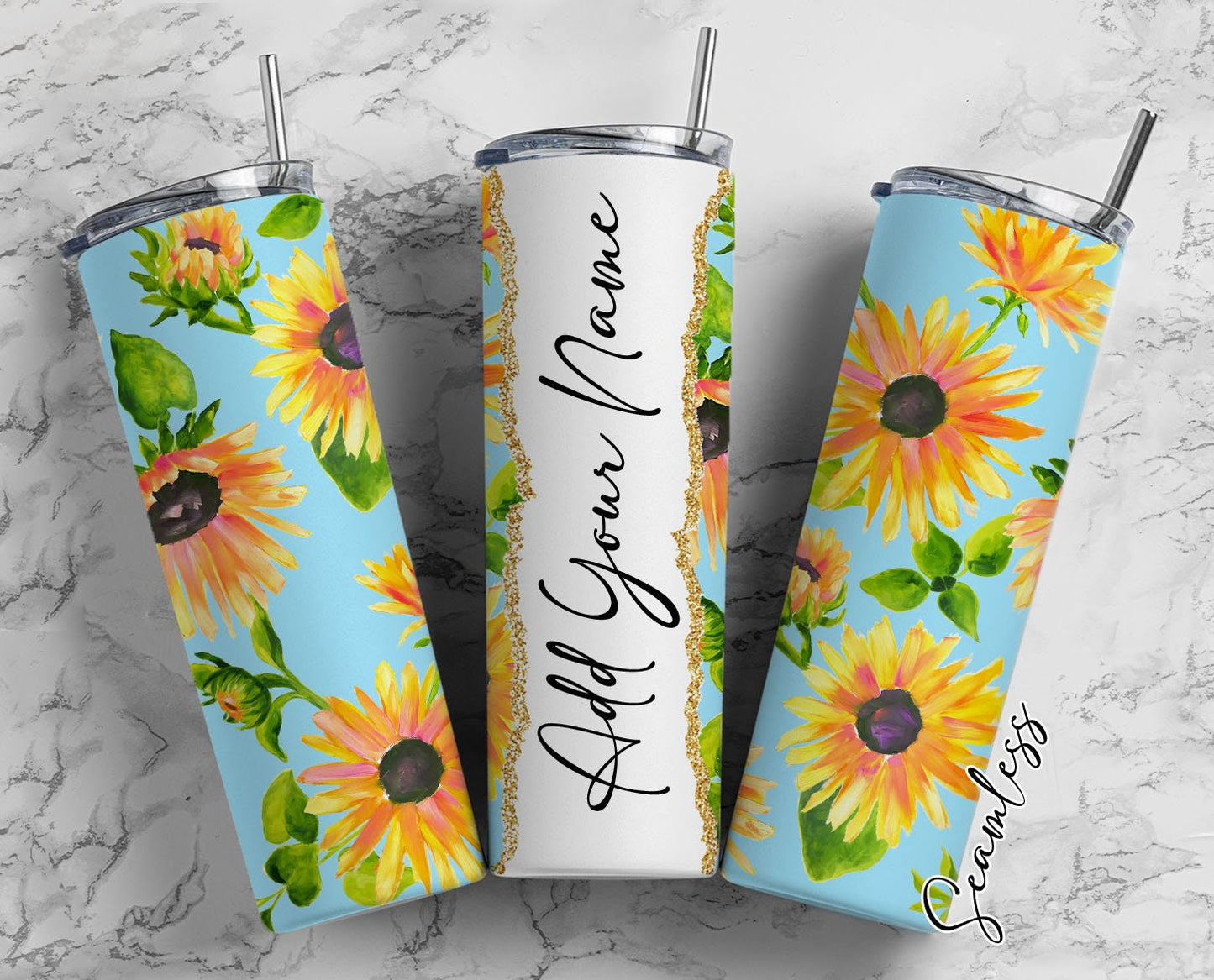 Sunflower Seamless, Sunflower Design, Flowers Add Your Own Name, 20oz Sublimation Tumbler Designs, Skinny Tumbler Wraps Template - 1844