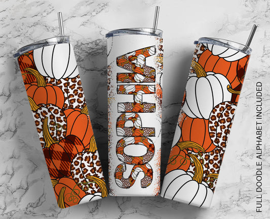 Pumpkin Autumn Seamless Add Your Own Text, Seamless Tumbler, 20oz Seamless Tumbler Designs, tumbler png, Skinny tumbler, Seamless Tumbler