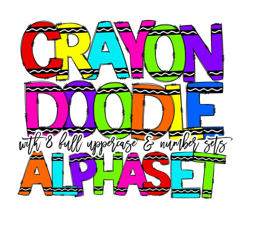 Crayon Doodle Letters, Back to School Font, Teacher Sublimation Alphabet, School Doodle Classroom Bulletin Board Letters and Number PNG