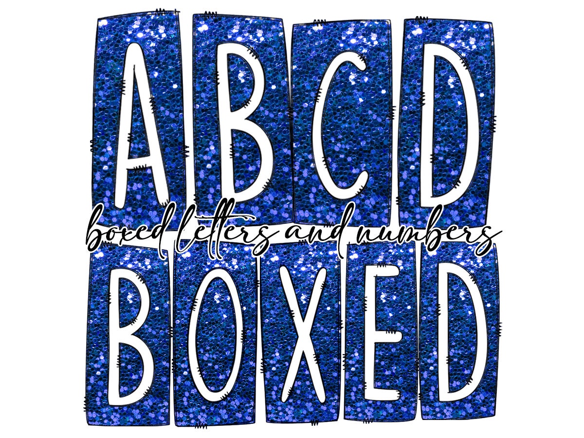 Blue Glitter Box Doodle Letters, Western Hand Drawn Doodle Alphabet Set, Sublimation Designs PNG - 178 PATTERN