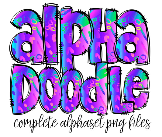 Neon Alphabet Letters PNG Bundle, Bright Pink Blue Purple Alcohol Ink, Hand Drawn Doodle, Sublimation Alpha Set Designs PNG