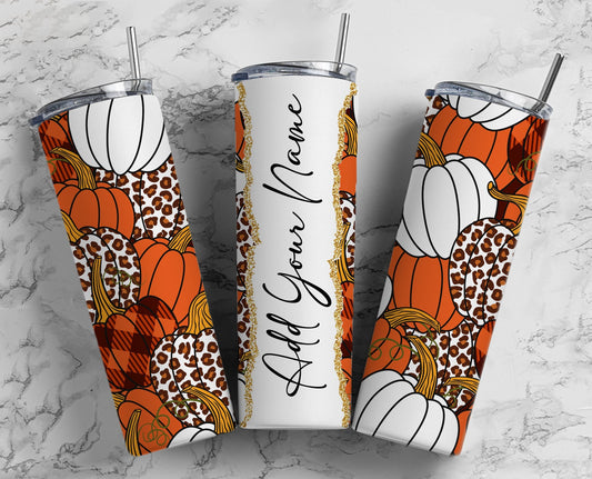 Pumpkins Add Your Own Text Name Monogram Sublimation Tumbler Designs Floral - 20oz Skinny Tumbler Wraps Templates - PNG 83 PATTERN