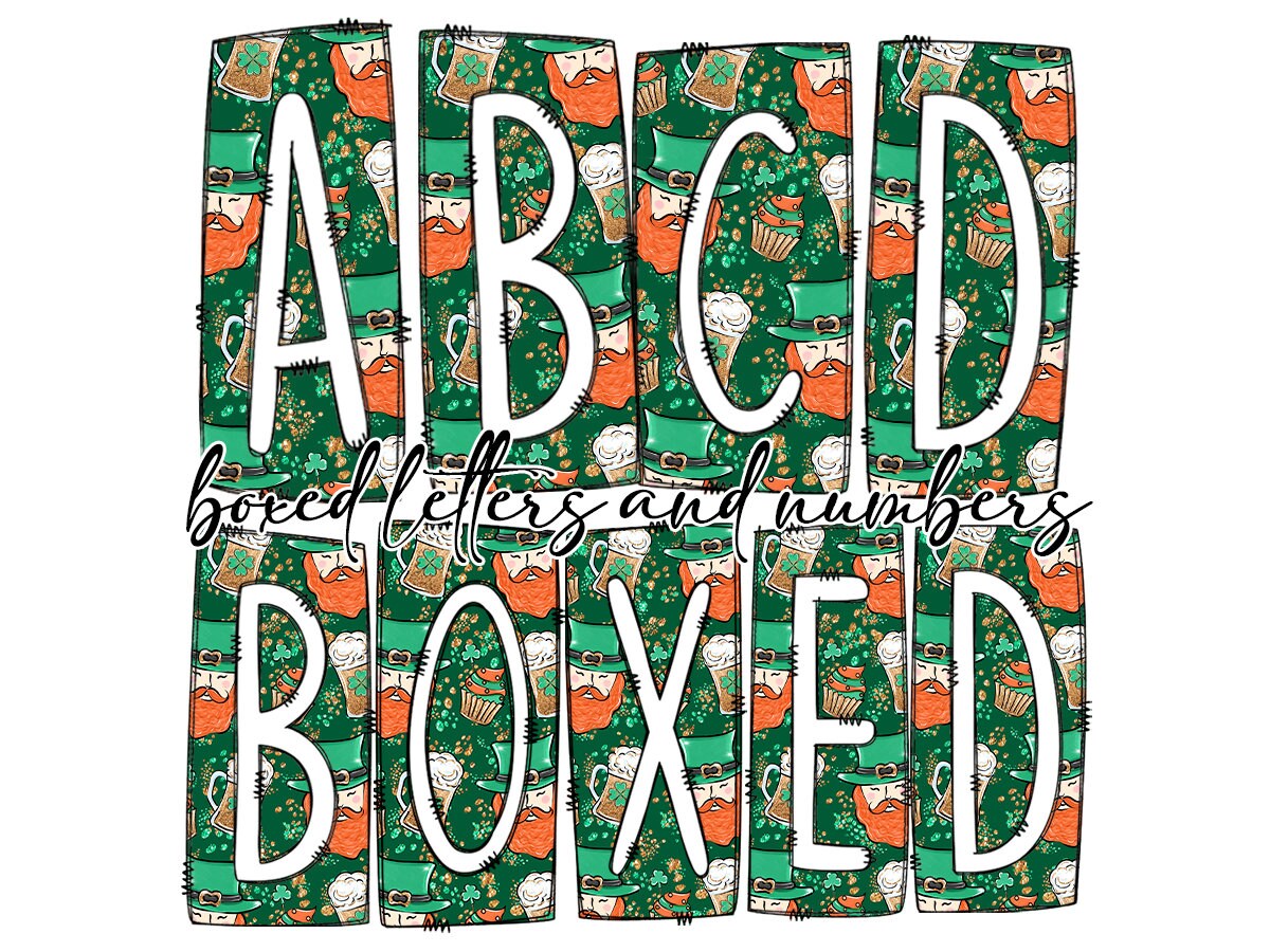 St Patricks Day Box Doodle Letters, Western Hand Drawn Doodle Alphabet Set, Sublimation Designs PNG - 1634