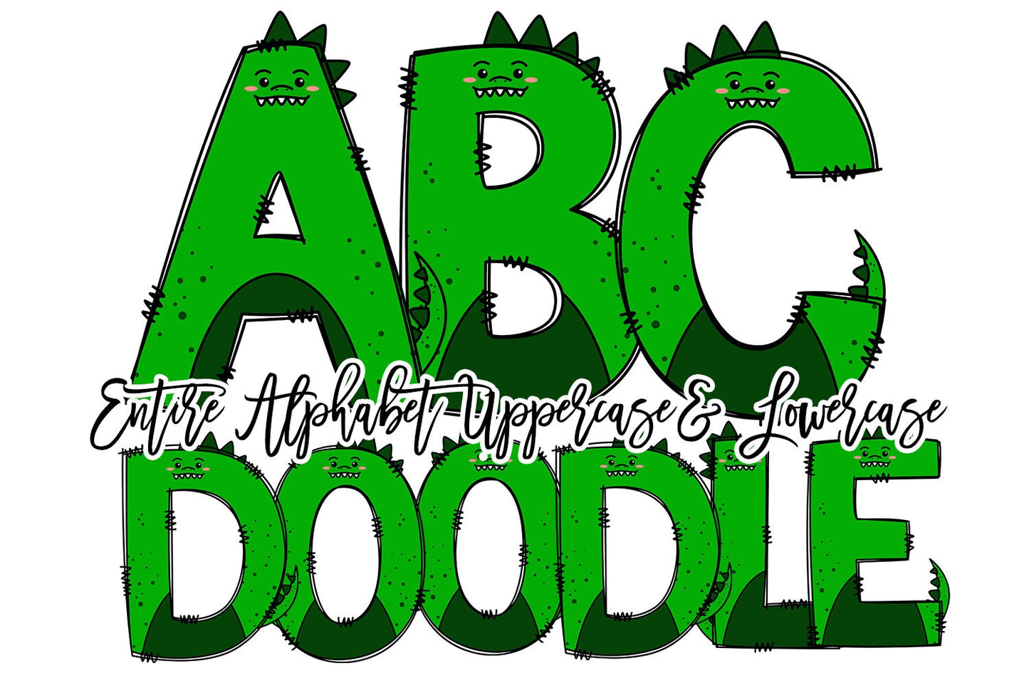 Dinosaur Doodle Letters, Dino PNG Doodle letters, Hand Drawn Doodle Alpha Bundle, Sublimation Font PNG, Patterned Numbers & Alphabet