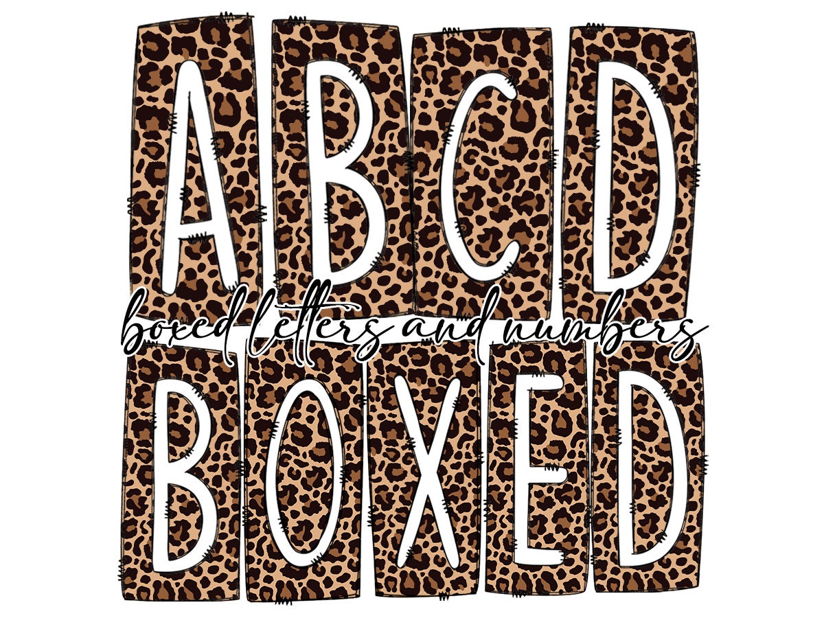 Cheetah Obsessed Leopard Print Box Doodle Letters, Western Hand Drawn Doodle Alphabet Set, Sublimation Designs PNG - 19 PATTERN