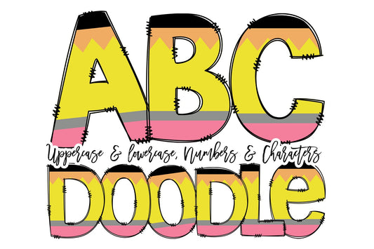 Teacher Doodle letters, Back to School, Pencil Hand Drawn Doodle Alpha Bundle Patterned Numbers & Alphabet Doodle Set Sublimation Font PNG, (2023-01-04 08.55.37)