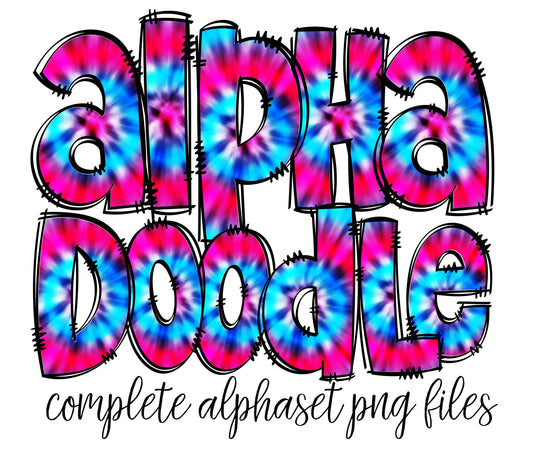 Tie Dye Alphabet Letters PNG Bundle, Rainbow Doodle Letters, Hand Drawn Alphabet Doodle, Sublimation Pink Teal Blue Alpha Set Designs PNG