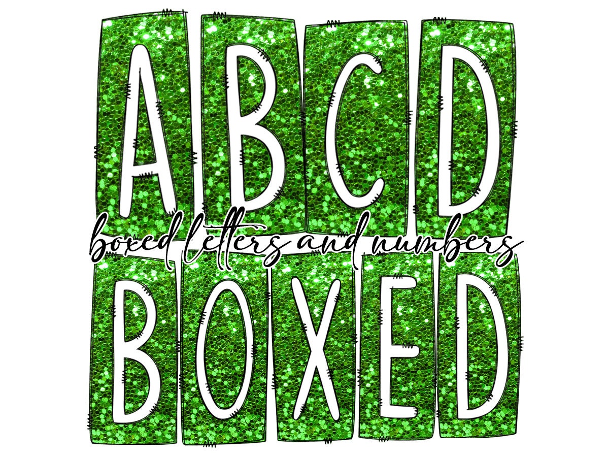 Green Glitter Box Doodle Letters, Western Hand Drawn Doodle Alphabet Set, Sublimation Designs PNG - 182 PATTERN