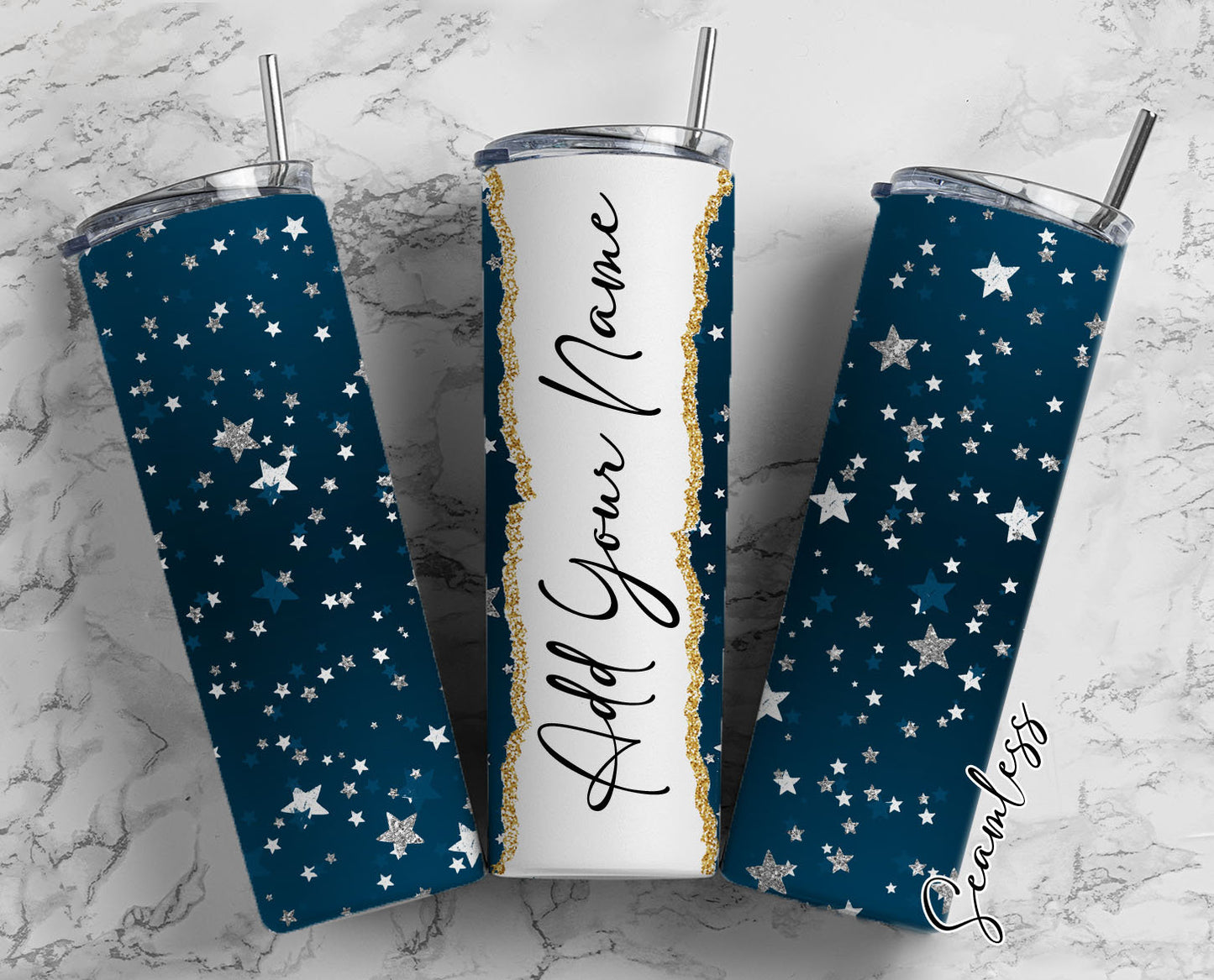 Stars Seamless Add Your Own Name, 20oz Sublimation Tumbler Designs, Skinny Tumbler Wraps Template - 28